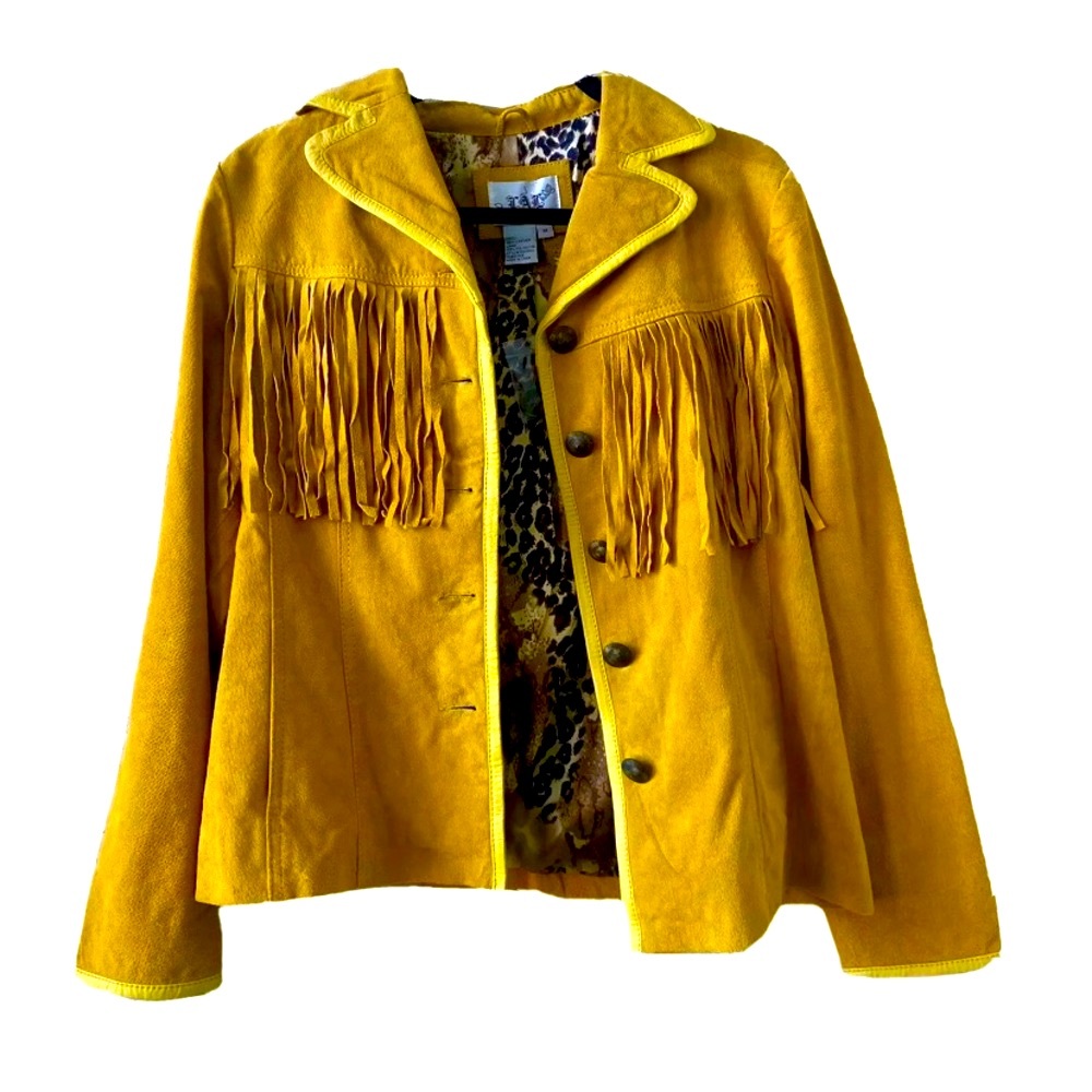 Live a little yellow faux leather jacket size M